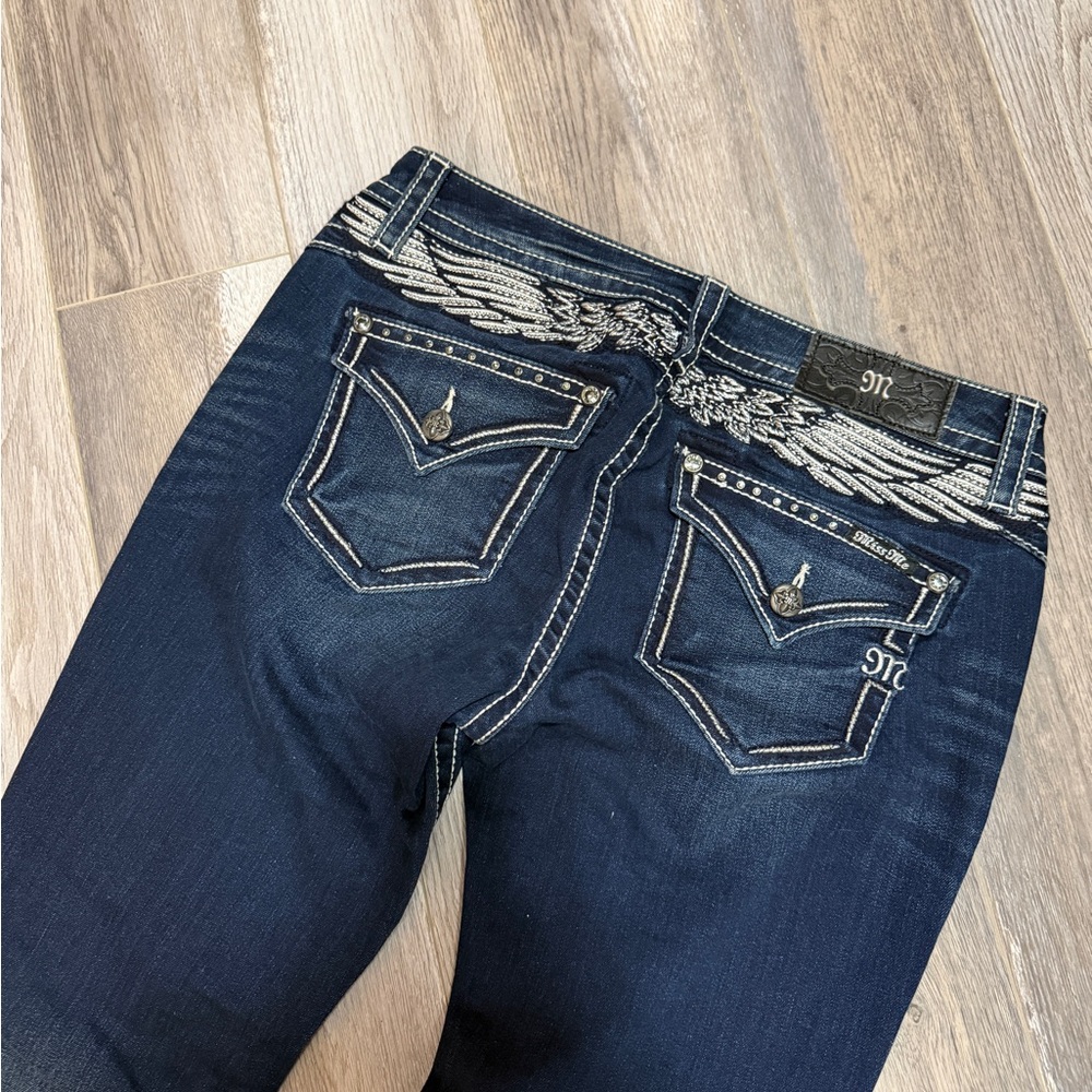 Miss Me Dark Blue Boot Cut Jeans with Embellished Pockets